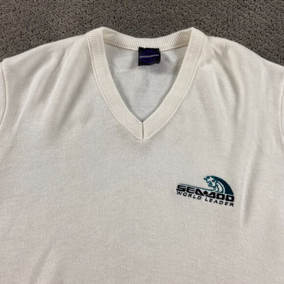 Vintage Seadoo Sea-Doo Bombardier Knit Sweater Mens Medium White Acrylic Jet Ski - Picture 2 of 9